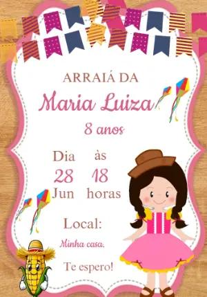 Convite Festa Junina Aniversário com Menina para Editar Online