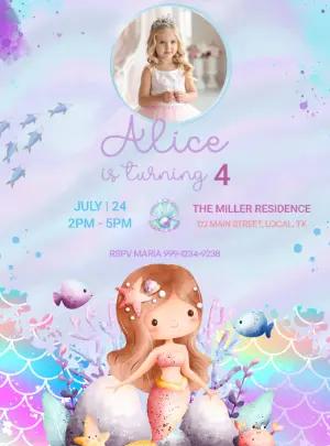 Under the Sea Mermaid Party Invite with Photo - Editable Template