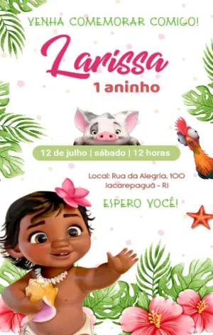 Convite Aniversário Moana Baby para Editar Online