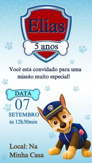 Convite de Aniversário Patrulha Canina Chase Editável