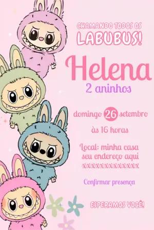 Convite de Aniversário Labubu com Bonecos Fofos para Editar