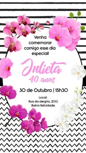 Convite de Aniversário Orquídeas Floral Elegante para Editar