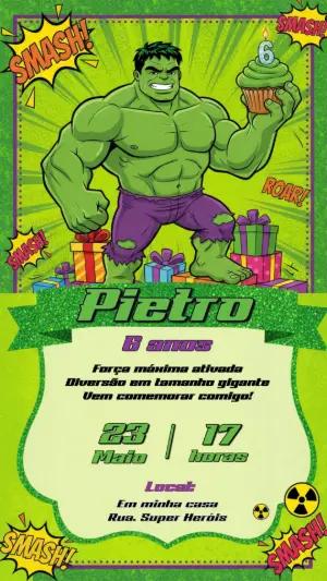 Convite Digital de Aniversário Hulk para Editar e Enviar
