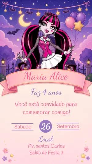 Convite de Aniversário Draculaura Monster High Editável