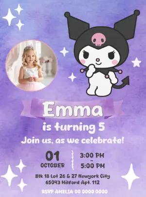 Editable Kuromi Birthday Invitation Template with Photo