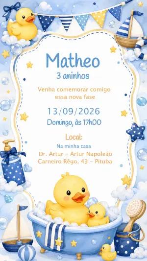 Convite de Aniversário Editável Tema Patinho de Borracha