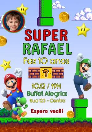Convite de Aniversário Super Mario com Foto para Editar