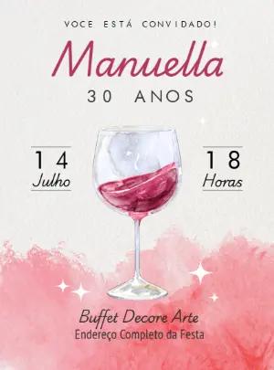 Convite Aniversário Vinho Minimalista para Editar Online