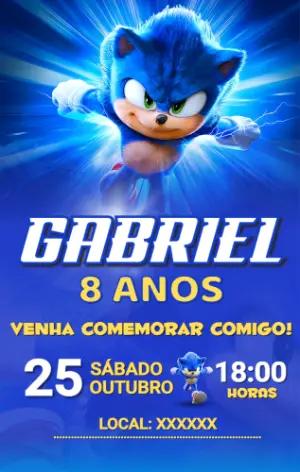 Convite de Aniversário Sonic o Filme Modelo Digital Editável