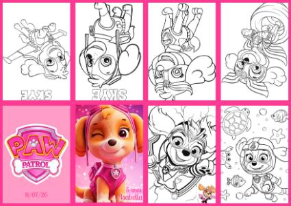 Livrinho de Colorir Skye Patrulha Canina Editável para Aniversário