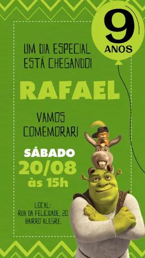 Convite de Aniversário Shrek com Personagens para Editar Online