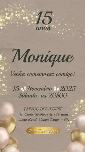 Convite de 15 Anos Elegante com Glitter Dourado para Editar