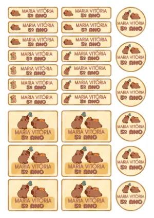 Etiquetas Escolares de Capivara Fofa para Editar e Imprimir