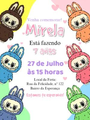 Convite de Aniversário Labubu Editável com Personagens
