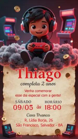 Convite de Aniversário Gamer Infantil para Editar e Enviar