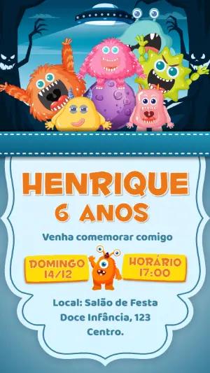 Convite Aniversário Monstros Espaciais para Editar Online