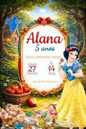 Convite de Aniversário Branca de Neve Encantado para Editar