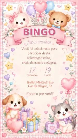 Convite Aniversário de Pet Animais Fofos Aquarela Editável