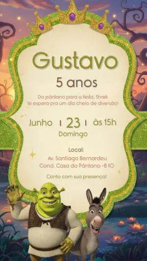 Convite Digital Shrek e Burro para Festa Infantil Editável