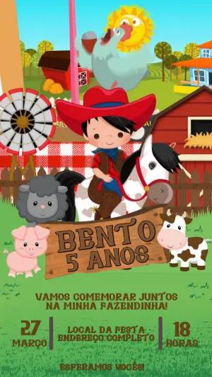 Convite Animado Aniversário Fazendinha para Editar Online