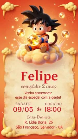 Convite de Aniversário Dragon Ball Fofo para Editar