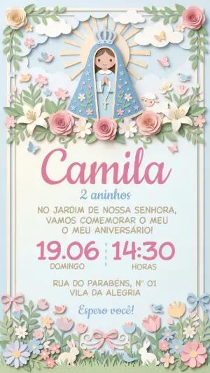 Convite Aniversário Jardim de Nossa Senhora Papercraft Editável