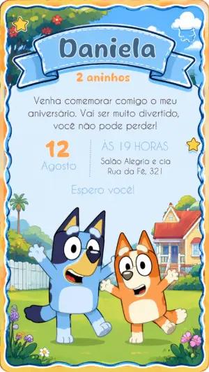 Convite de Aniversário Bluey e Bingo Editável