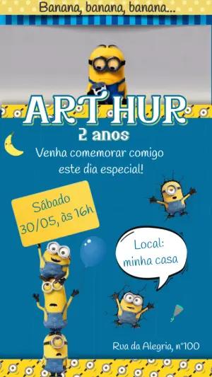 Convite Animado Aniversário Minions para Editar Online