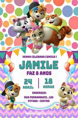 Convite Aniversário 44 Gatos com Personagens para Editar Online