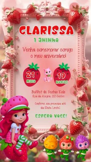 Convite de Aniversário Moranguinho Rosa para Editar