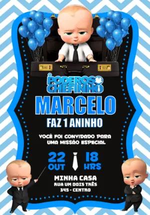 Convite de Aniversário Poderoso Chefinho Azul para Editar