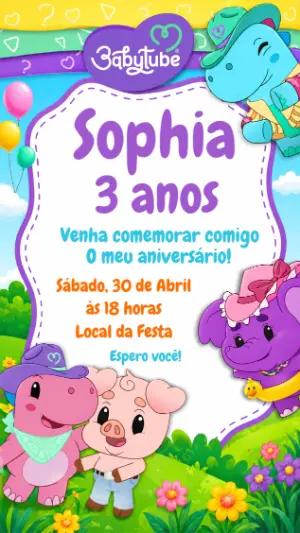 Convite de Aniversário Babytube Colorido para Editar