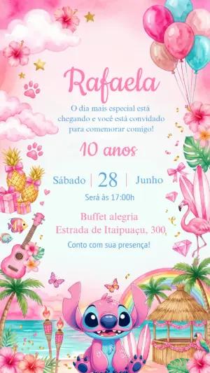 Convite de Aniversário Angel Stitch Rosa Tropical para Editar