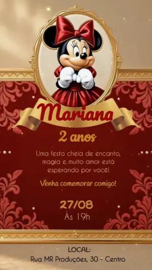 Vídeo Convite de Aniversário Minnie Vermelha Elegante Editável