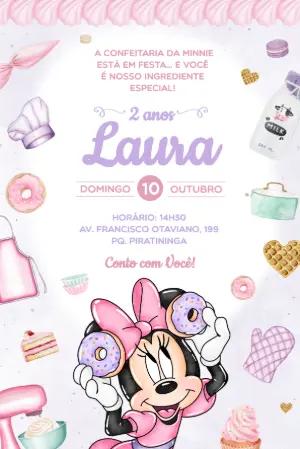 Convite Digital Aniversário Minnie Confeiteira Editável