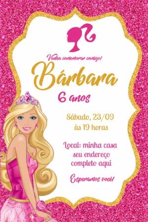 Convite de Aniversário Barbie Editável para Imprimir