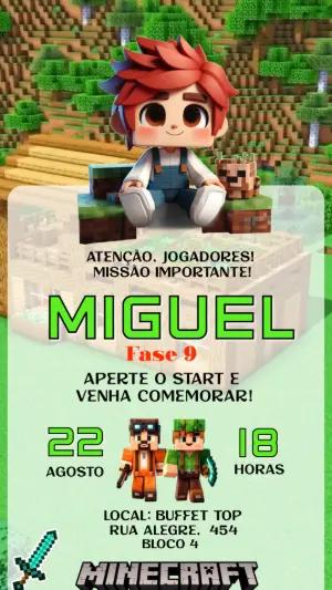 Vídeo Convite de Aniversário Minecraft Gamer para Editar Online