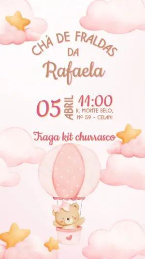 Convite Chá de Bebê Ursinha no Balão Aquarela Editável