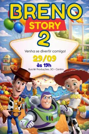Convite de Aniversário Toy Story Editável com Woody e Buzz