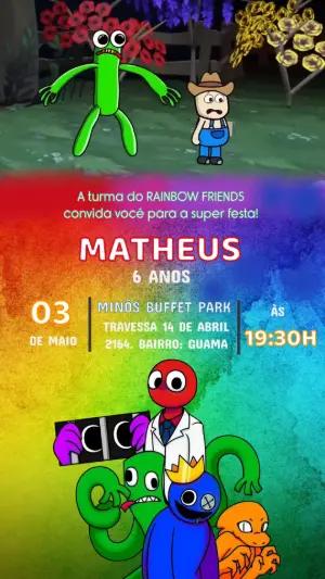 Convite Animado Rainbow Friends Colorido para Editar
