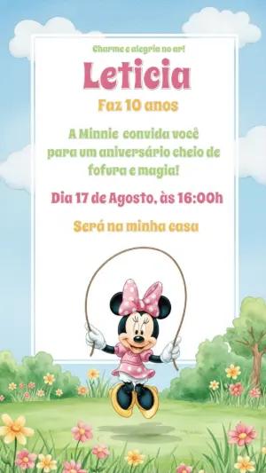 Convite Aniversário Minnie Mouse no Jardim para Editar Online