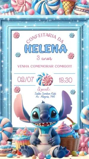 Convite de Aniversário Stitch Confeitaria Doce Editável