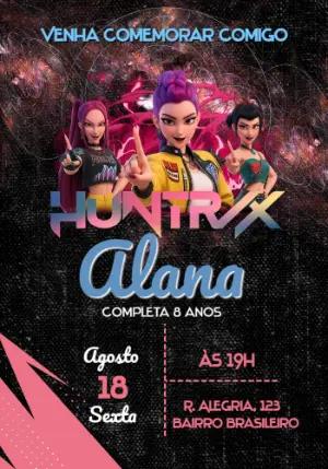 Convite de Aniversário Huntrix Moderno e Vibrante para Editar