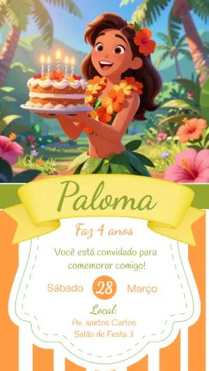 Convite de Aniversário Havaiano Infantil para Editar