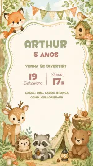 Convite Aniversário Bosque Encantado Boho Editável