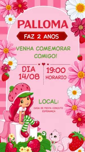 Convite de Aniversário Moranguinho Editável para Festa Infantil