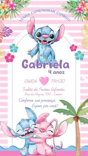 Convite Aniversário Stitch e Angel para Editar Online