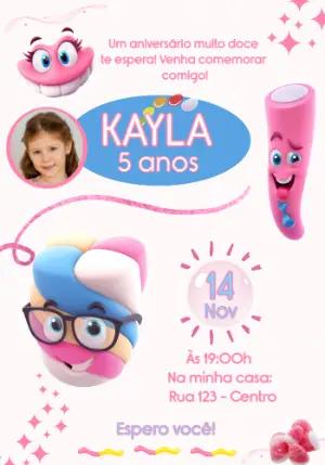 Convite Aniversário Tema Balas e Doces com Foto para Editar