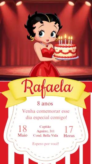 Convite de Aniversário Betty Boop Vermelho Editável