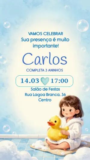 Convite de Aniversário Infantil Tema Banho Editável